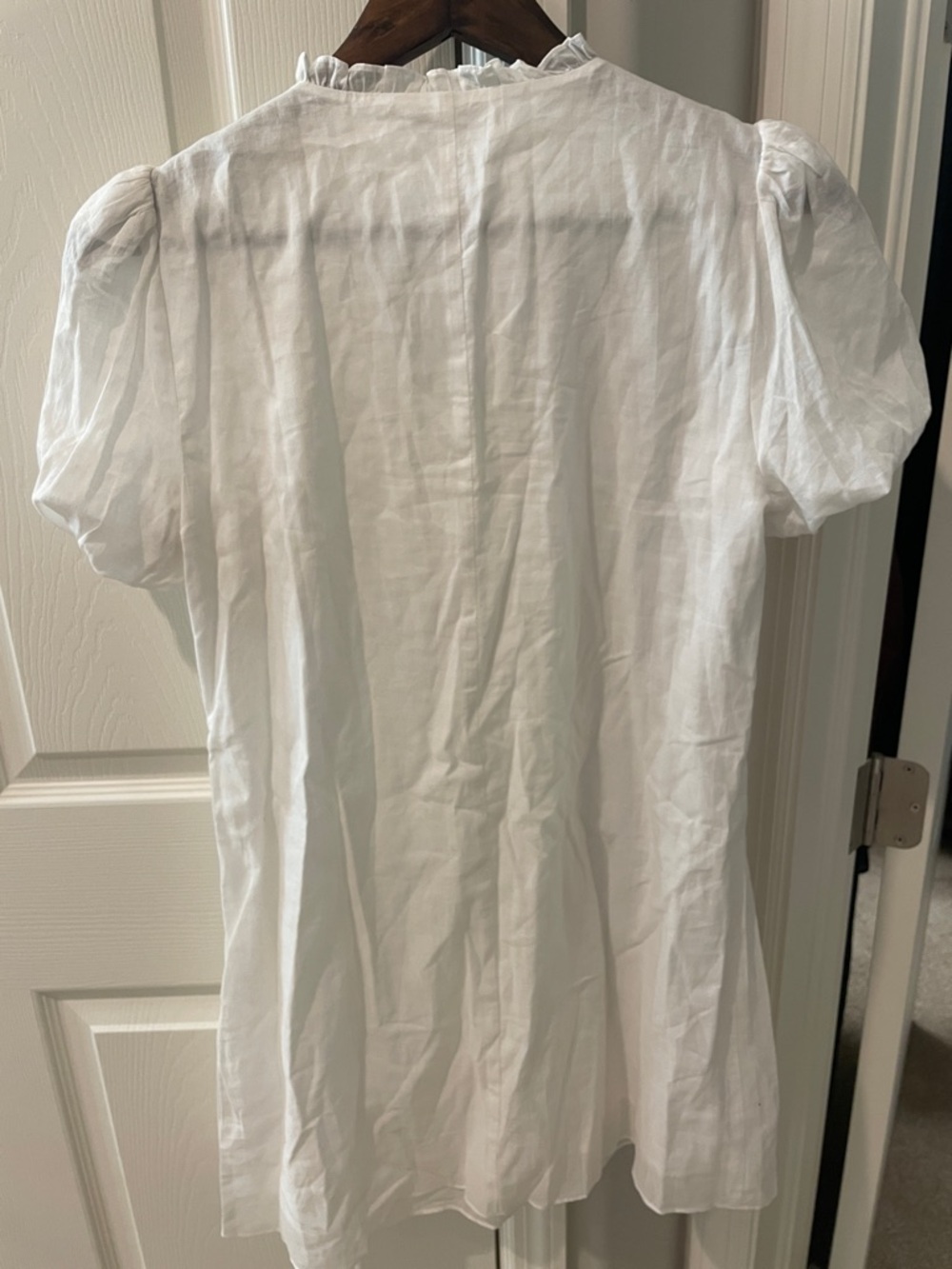Reformation White Ruffled Pintuck Puff Sleeve mini baby doll dress - Picture 3 of 3